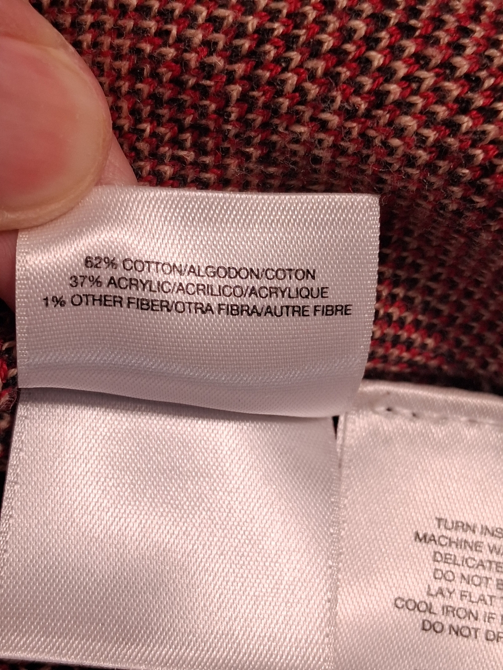 Anne Klein 1X Houndstooth Open Front Cardigan Sweater Red Black Tan Classic - Picture 5 of 11